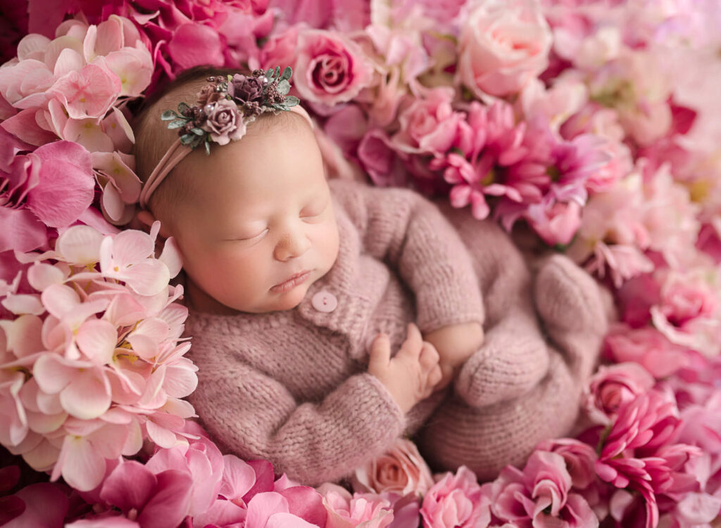 baby laying on flowers
